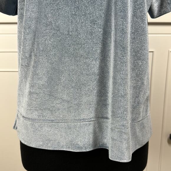 Anthropologie Krisha Blouse Top Velvet Mock Neck Short Sleeve Slate Blue Size L - Picture 7 of 16